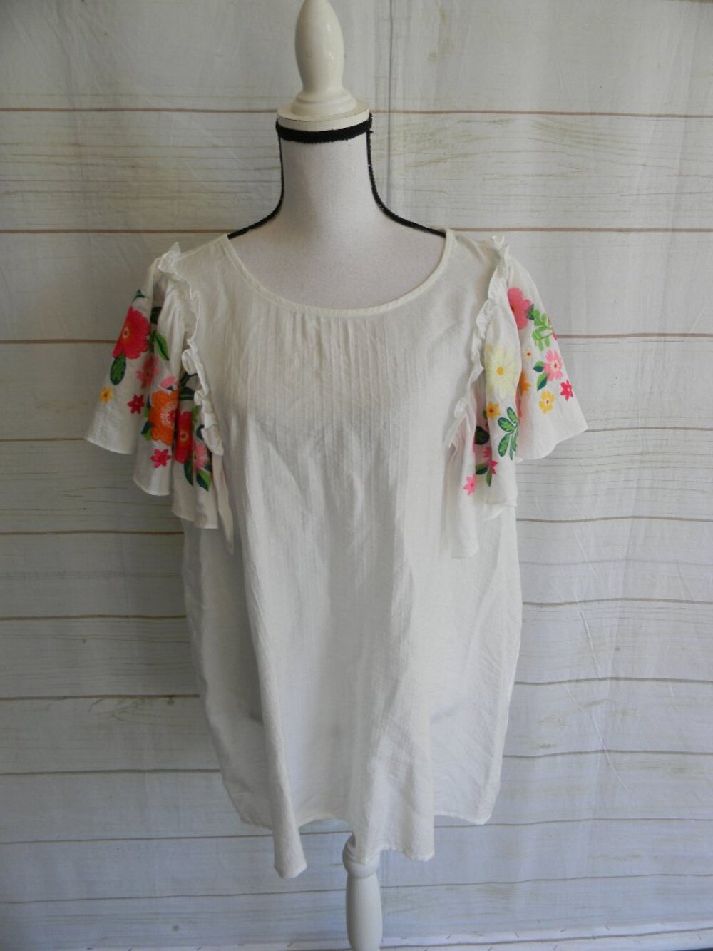NWT Oddi BOUTIQUE 3XL WHITE  Embroidered SLV Floral Flowy Boho Peasant 3X